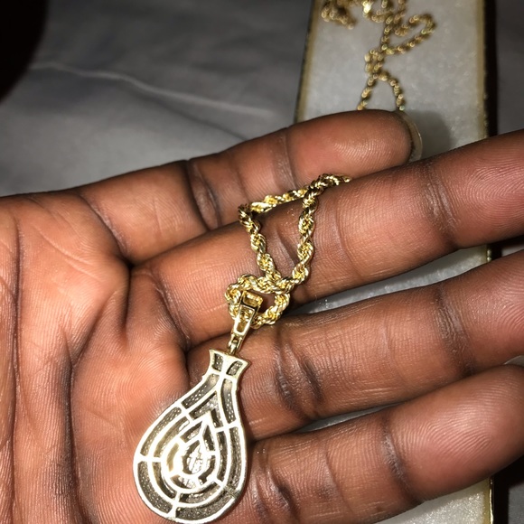 14k gold diamond moneybag pendent...10k gold chain - Picture 2 of 4